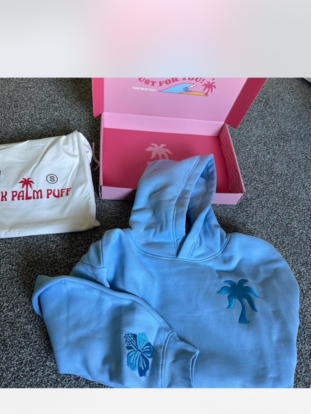 PINKpalm puff hoodie: sweatshirt Light Blue Palm Puff Hoodie